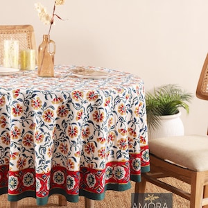 Wedding Round Tablecloth, Indian Block Printed Round Tablecloth, 90&quot; Inch Tablecloth, Floral Round Dinning TableCloth, Bohemian Table cloth