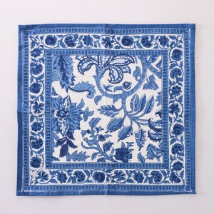 Blue And White Indian Block Print Napkins, Floral Cotton Dinning Table Daily Use Napkins , Farmhouse Wedding Event Home Party Napkins 20x20 image 3