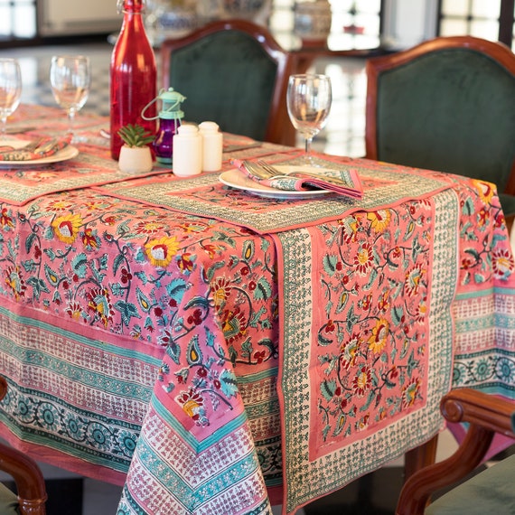 Unique Table Linens, Block Print Tablecloths, Cotton Napkins