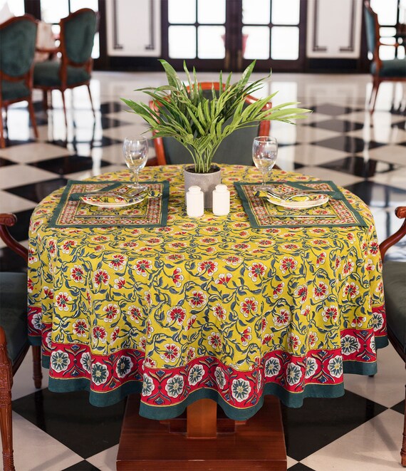 Wedding Round Tablecloth Indian Block Printed Round Etsy