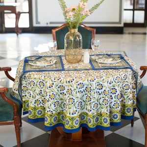 French Round Tablecloth, Indian Block Printed Round Tablecloth, 90" Inch Tablecloth, Floral Round Dinning TableCloth, Wedding Table Decor