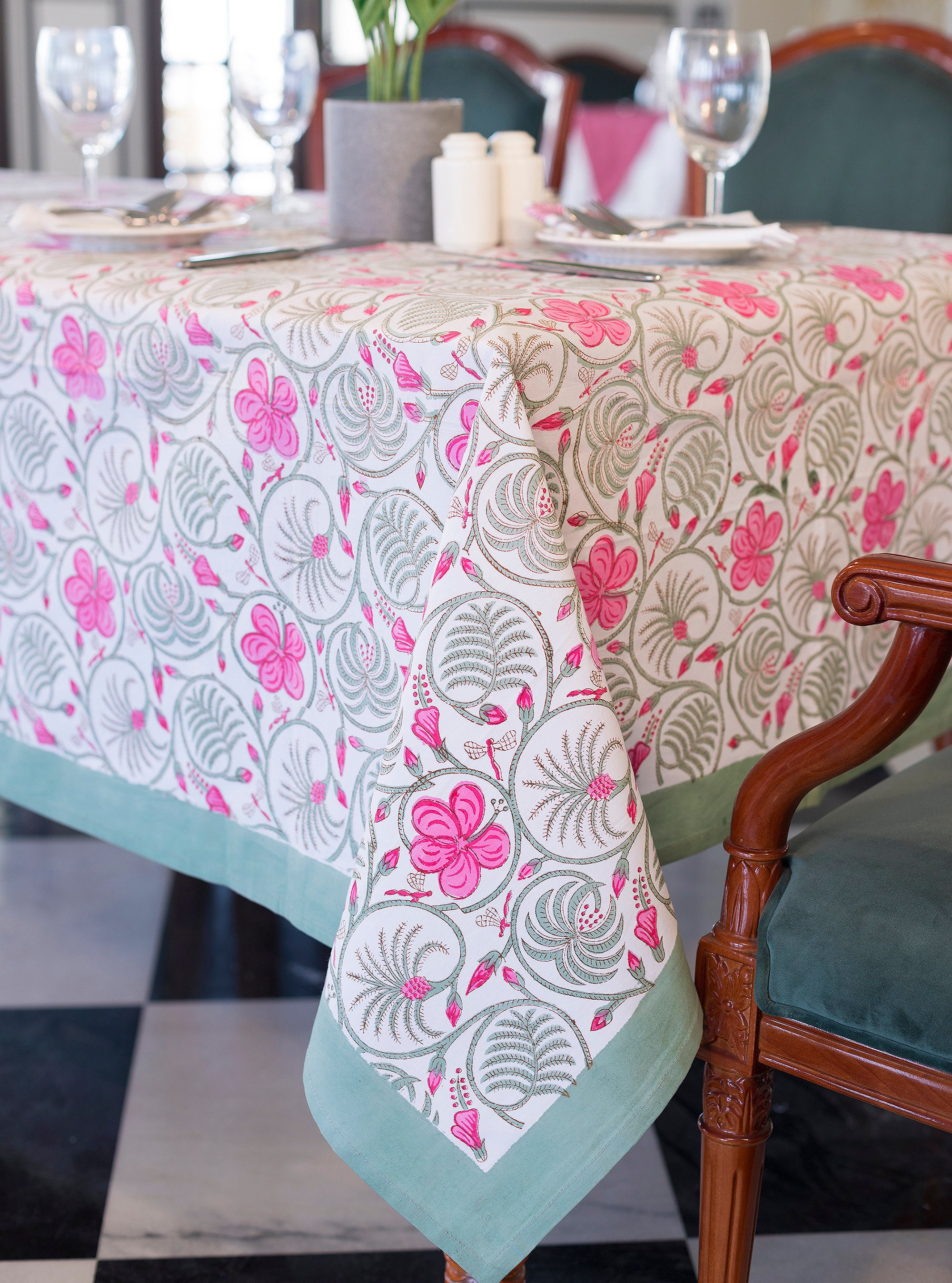 Floral Block Print tablecloth Indian Cotton Table CoverTable Etsy