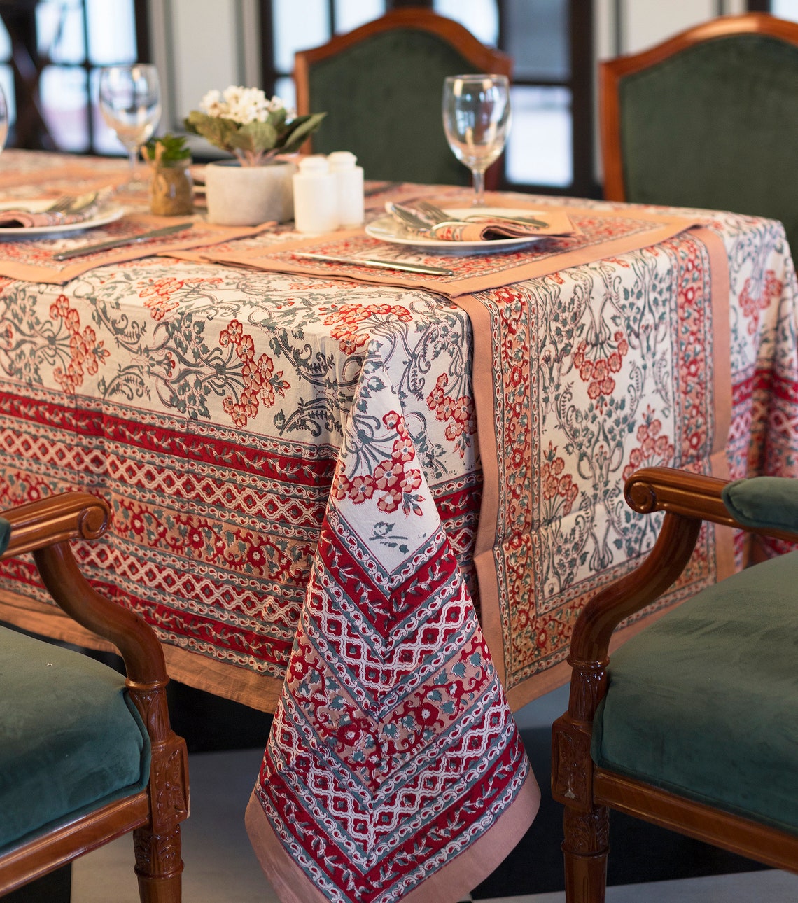 Indian Block Print Tablecloth Floral Cotton Table Cover Etsy