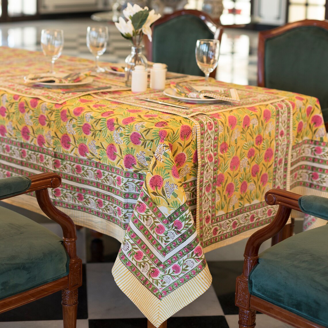 Floral Cotton Tablecloth Indian Block Printed Table Cloth Etsy