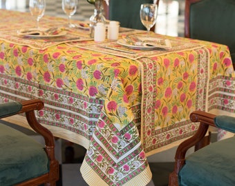 Floral Cotton Tablecloth ,Indian Block Printed Table Cloth, Boho Cotton Table Cloth, Dinning Table Decor Cloth , Large Tabletop Decoration