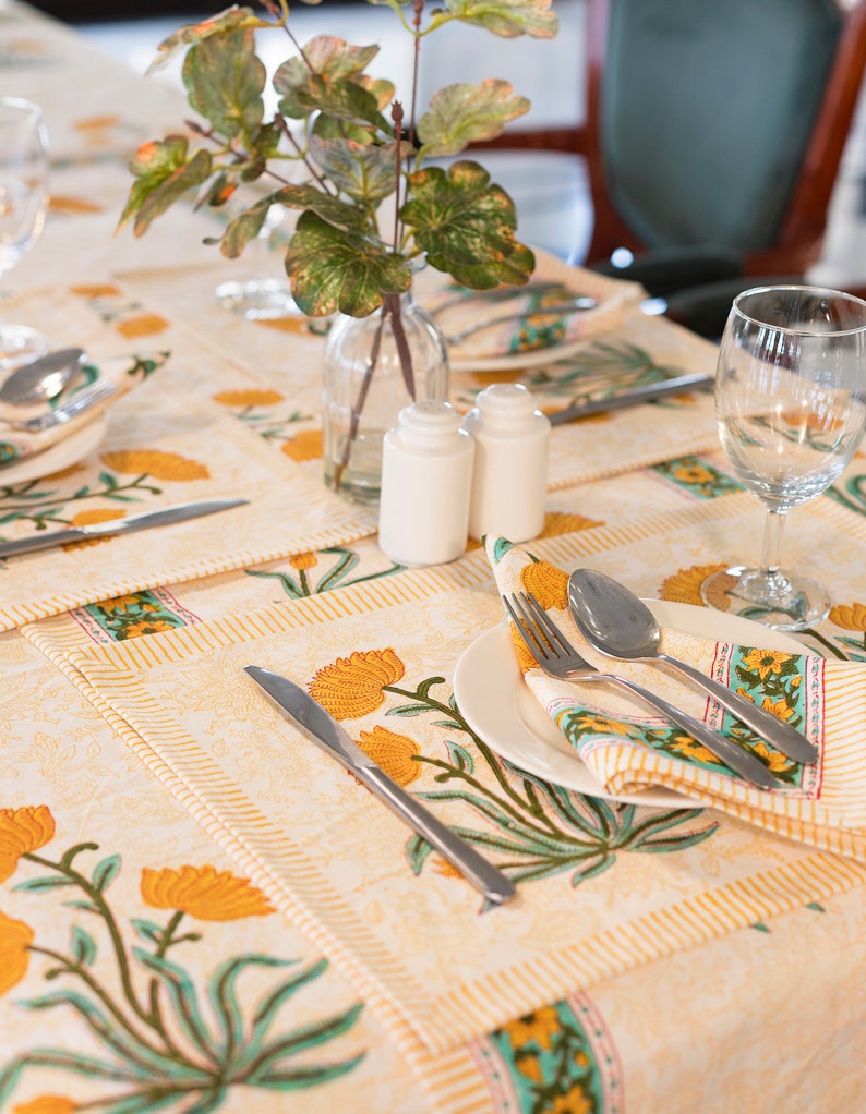 Floral Tablecloth Cover, Block Printed Tablecloth, Indian Table Linen, Wedding Dinning TableCloth ,Elegant Decoration, Rectangle Tablecloth image 6