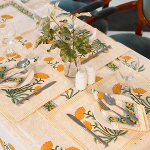 Floral Tablecloth Cover, Block Printed Tablecloth, Indian Table Linen, Wedding Dinning TableCloth ,Elegant Decoration, Rectangle Tablecloth image 2