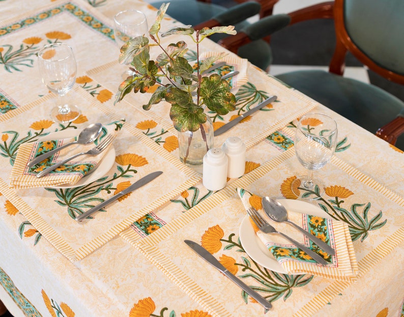 Floral Tablecloth Cover, Block Printed Tablecloth, Indian Table Linen, Wedding Dinning TableCloth ,Elegant Decoration, Rectangle Tablecloth image 2