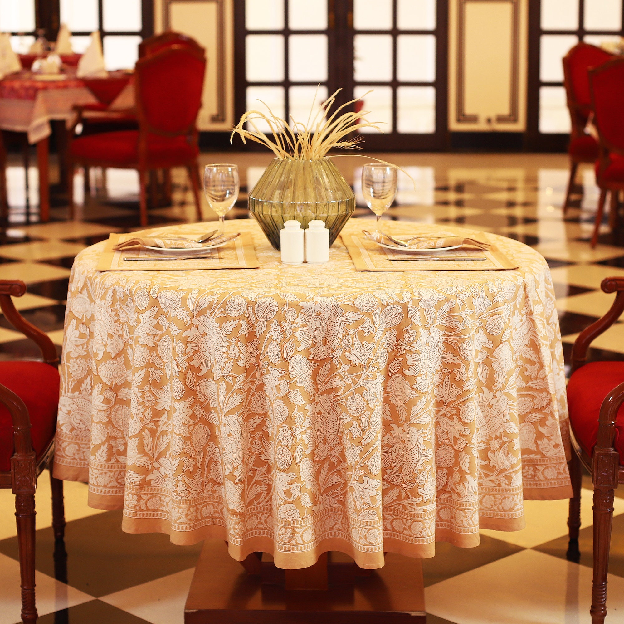 Mantel redondo floral, cubierta de mesa redonda con estampado de bloques  indios, mantel circular, regalo de bienvenida, mantel redondo de cocina  campestre -  México