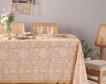 Naturalny indyjski obrus, obrus z nadrukiem blokowym, dekoracja stołu w stylu boho, obrus do jadalni, bieżnik na stół, zestaw serwetek 60x90