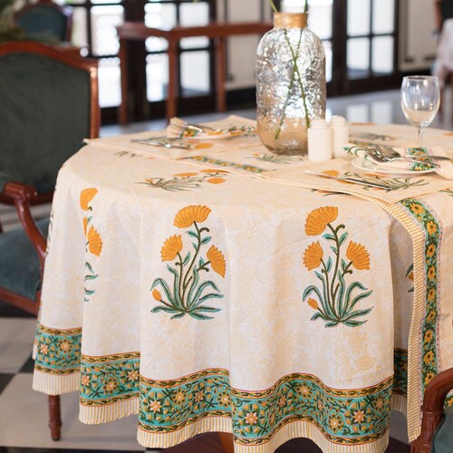 Easter Round Tablecloth, Indian Block Print Round Table Cover, Circle Tablecloth, Housewarming Gift, Country Kitchen Round TableCloth