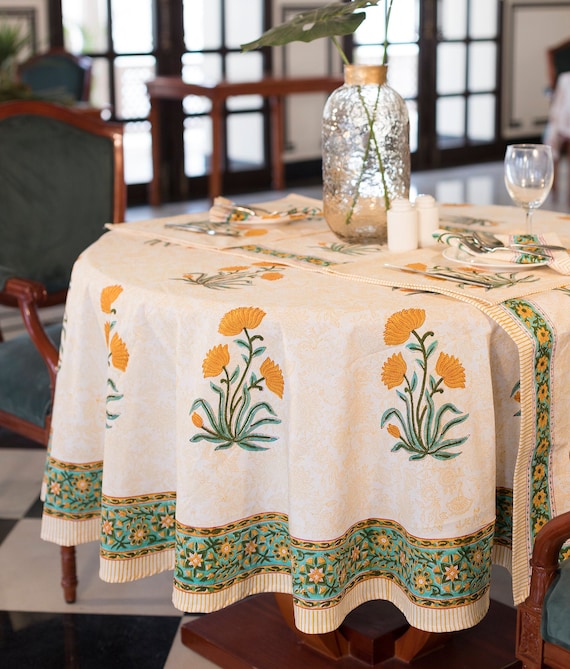 Mantel redondo de Pascua, cubierta de mesa redonda con estampado de bloques  indios, mantel circular, regalo de bienvenida, mantel redondo de cocina  campestre -  México