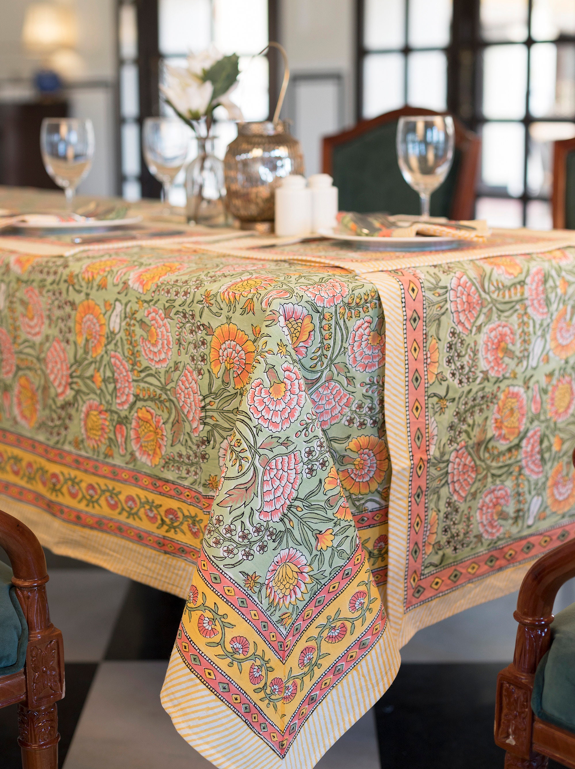 Indian Floral Block Print tablecloth Cotton Table Cover Linens Etsy