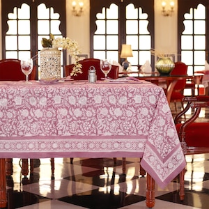 Lavender Floral Block Print tablecloth, Indian Cotton Table Cover, Rectangle Table Cloth, Table Cloths, Farmhouse Table Linen, Jaipur Print