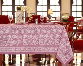 Lavender Floral Block Print tablecloth, Indian Cotton Table Cover, Rectangle Table Cloth, Table Cloths, Farmhouse Table Linen, Jaipur Print