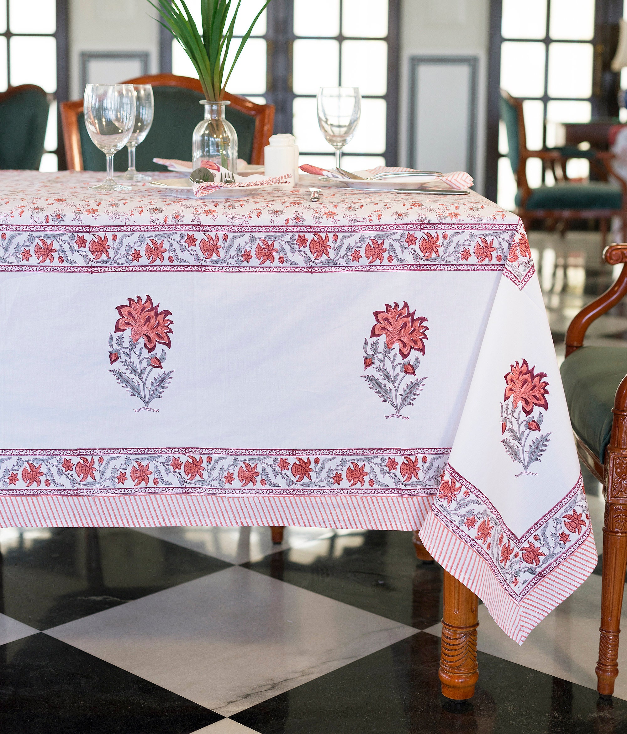 Indian Block Print Tablecloth Floral Cotton Table Covertable Etsy