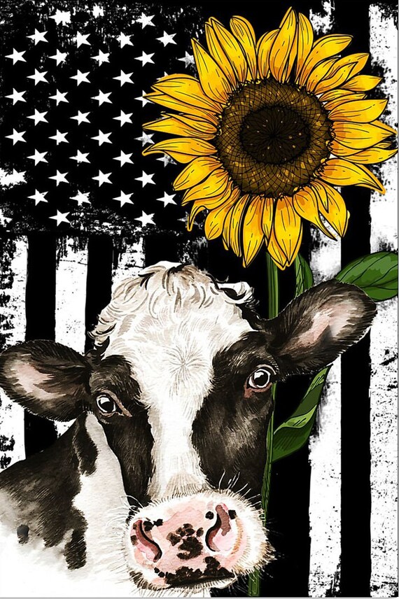 Cow Sunflower American Flag Poster 16x24 Inch - Etsy