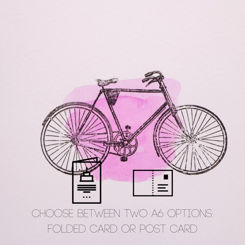 Bicycle Handmade Blank Greeting Card, Cycling Themed Watercolor Art Card, Hand Painted, Bike