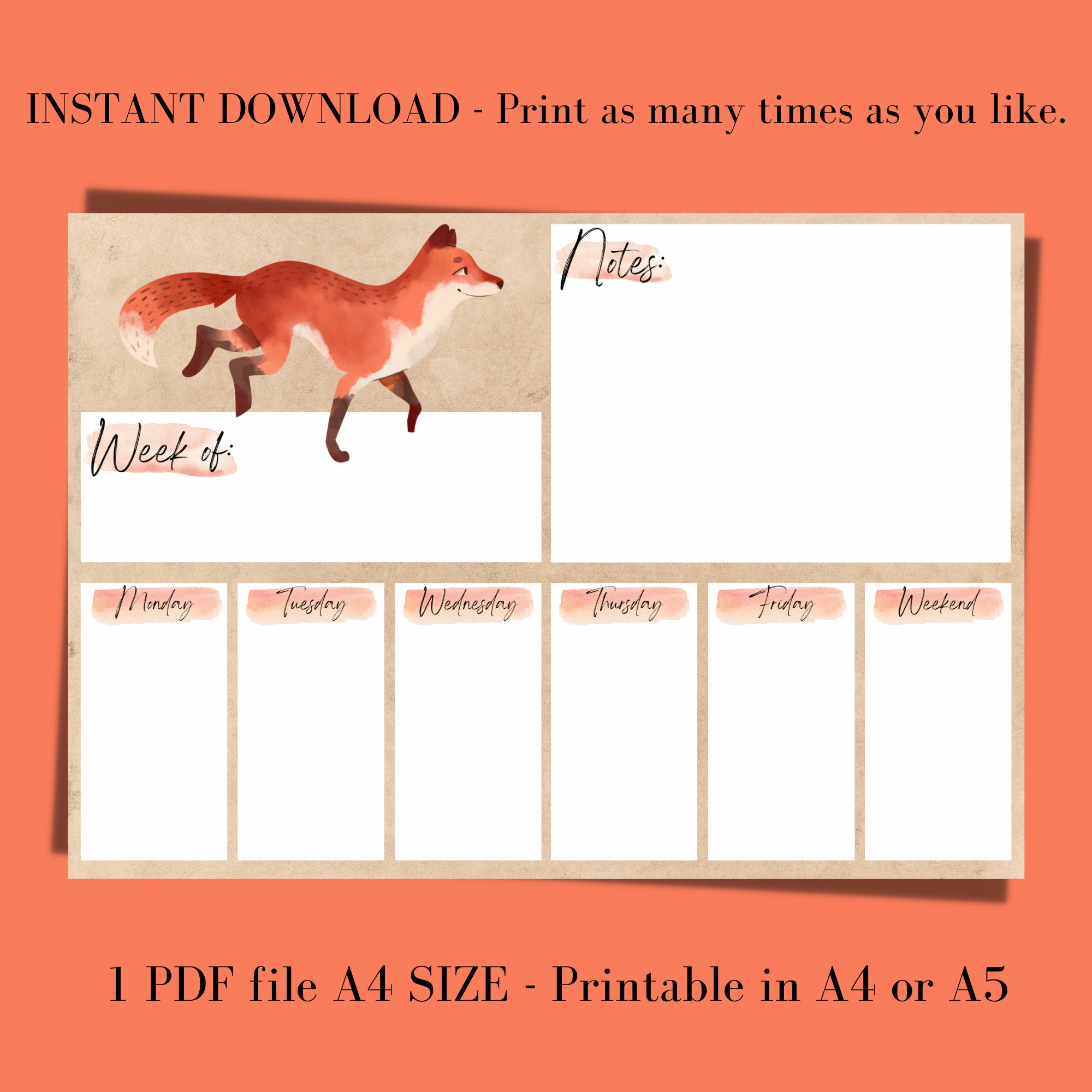 Printable Weekly Calendar Undated Weekly Planner A4 A5 PDF - Etsy