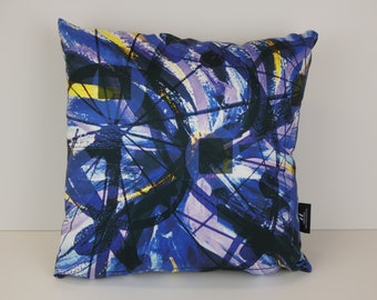 Vegan Suede Soft Feel, bold swirl design, Bespoke Designer Print 40cm Cushion, blue cushion, statement cushion, digital design, limited