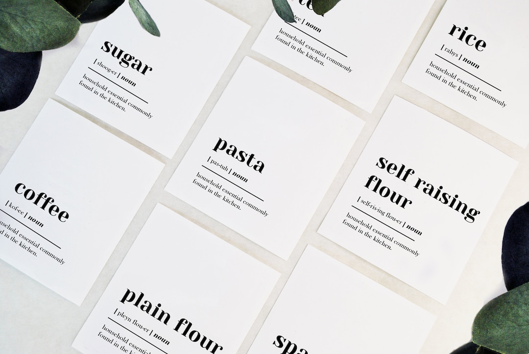 Kitchen Definition Organisation Labels Water Resistant Pantry Set