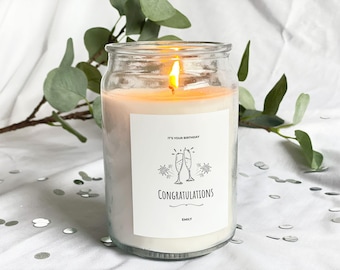 Personalised &#39;Congratulations&#39; Candle Label | Custom Gift for Wedding, Anniversary, Graduation, Engagement or Special Celebration