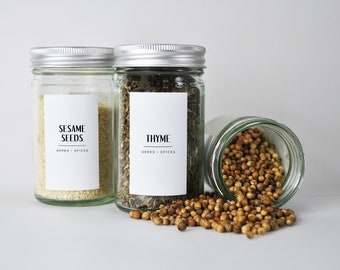 Etiquetas personalizadas de hierbas y especias / Resistente al agua y al aceite / Organización de la cocina - Juego de 30 etiquetas