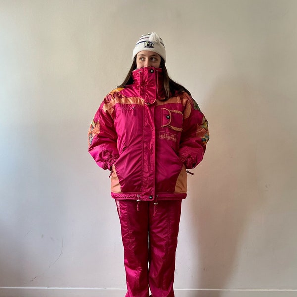 Dope Vintage Ellesse Ski, Snowboard Suit, two piece, pink peach color combo, size oversized M/fit L women