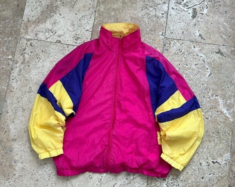 カラフルなヴィンテージウィンドブレーカー、イエロー、ピンク、パープル、オーバーサイズL-XL、2XLの男性にフィット