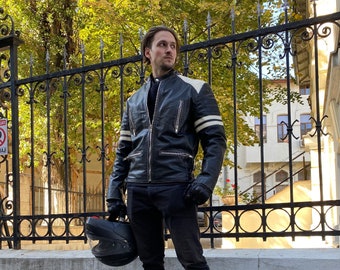 Smashing Vintage Frank Thomas Motorcycle Leather Jacket, Suits L