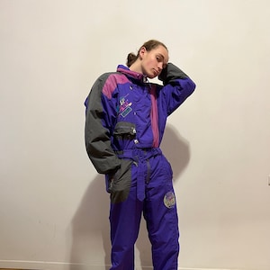 Vintage Purple Zip Art Ski suit overall, size oversized M/L or oversized XL/2XL women