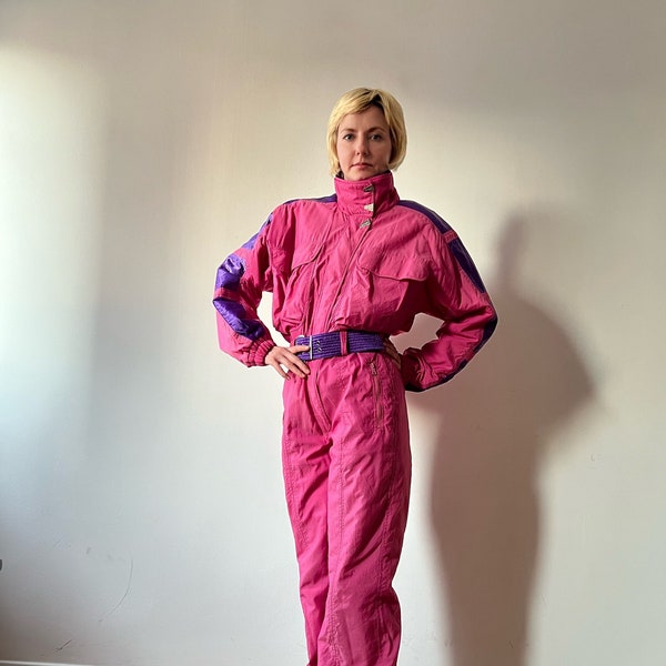 90s Vibrant Pink with Purple accents Hasegg Ski suit overall made in Austria, suitable for +-M or XS/S men
