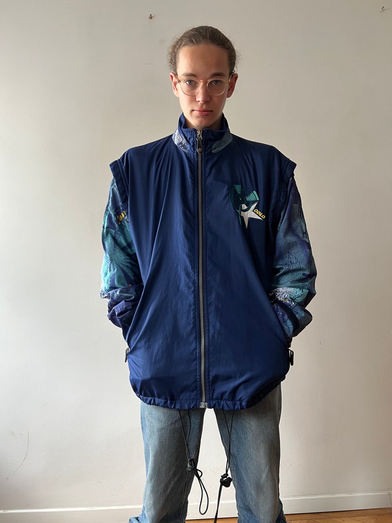 Vintage Blue Odlo Windbreaker Jacket, size oversized L/XL men or oversized XL/2XL women image 2