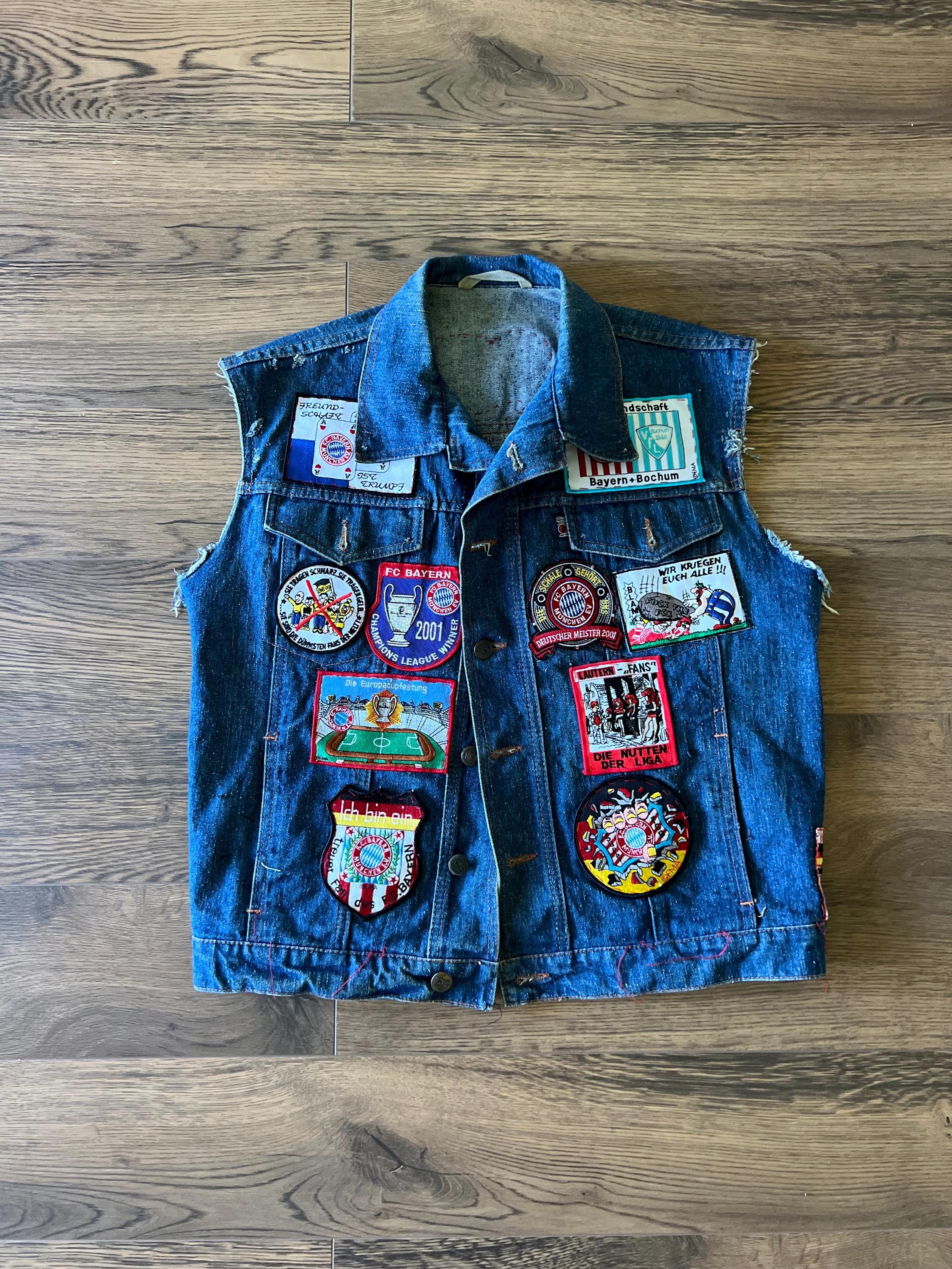 Vintage 1980s German Handwoven Denim Vest, FC Bayern Munich 