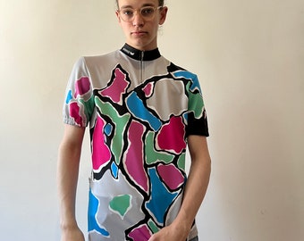 Maillot Vélo Vintage Erima - Fabriqué En Italie - Taille 6 (M/L) - Motif Abstrait