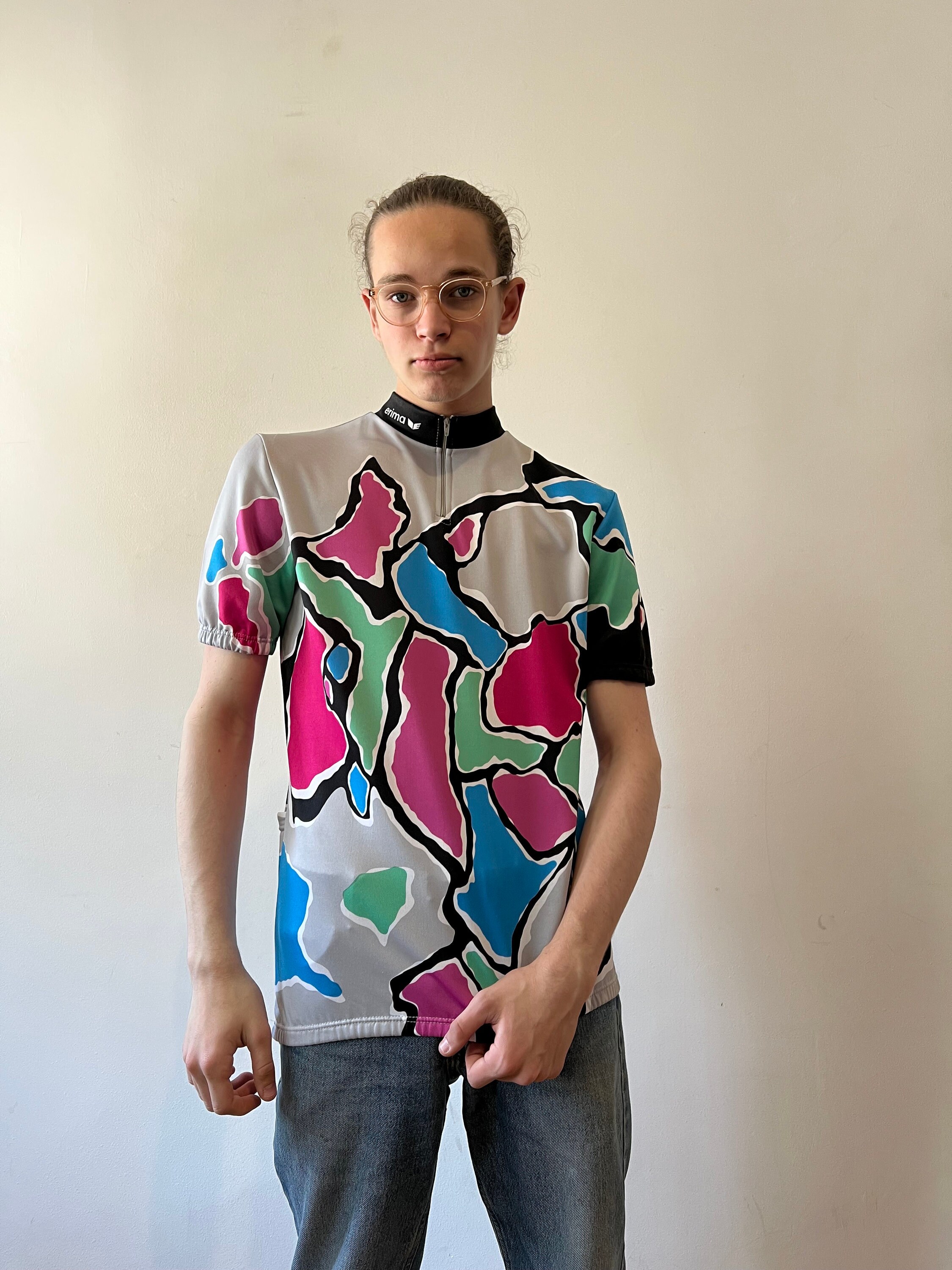 Maillot Vélo Vintage Erima - Fabriqué En Italie - Taille 6 (M/L) - Motif Abstrait