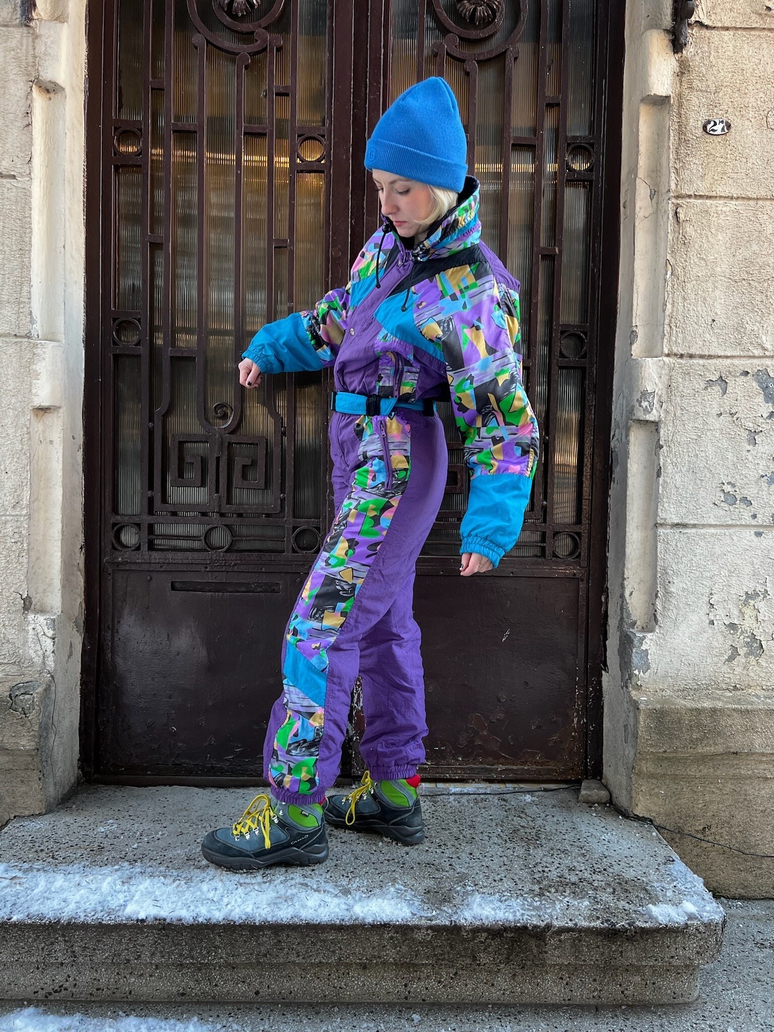 Combinaison de ski violette vintage Dope dans l ensemble avec motif colore old school costumes surdimensionnes XS coupe S femmes Etsy France