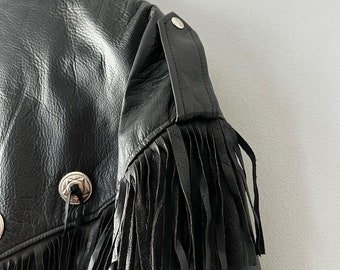 Vintage Western Cowboy Black Statement Fringed Leather Vintage Western Cowboy Black Statement Fringed Leather