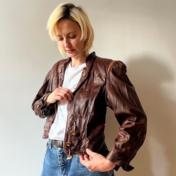 Fantastic Chocolate Brownie Leather Jacket with w… - image 6