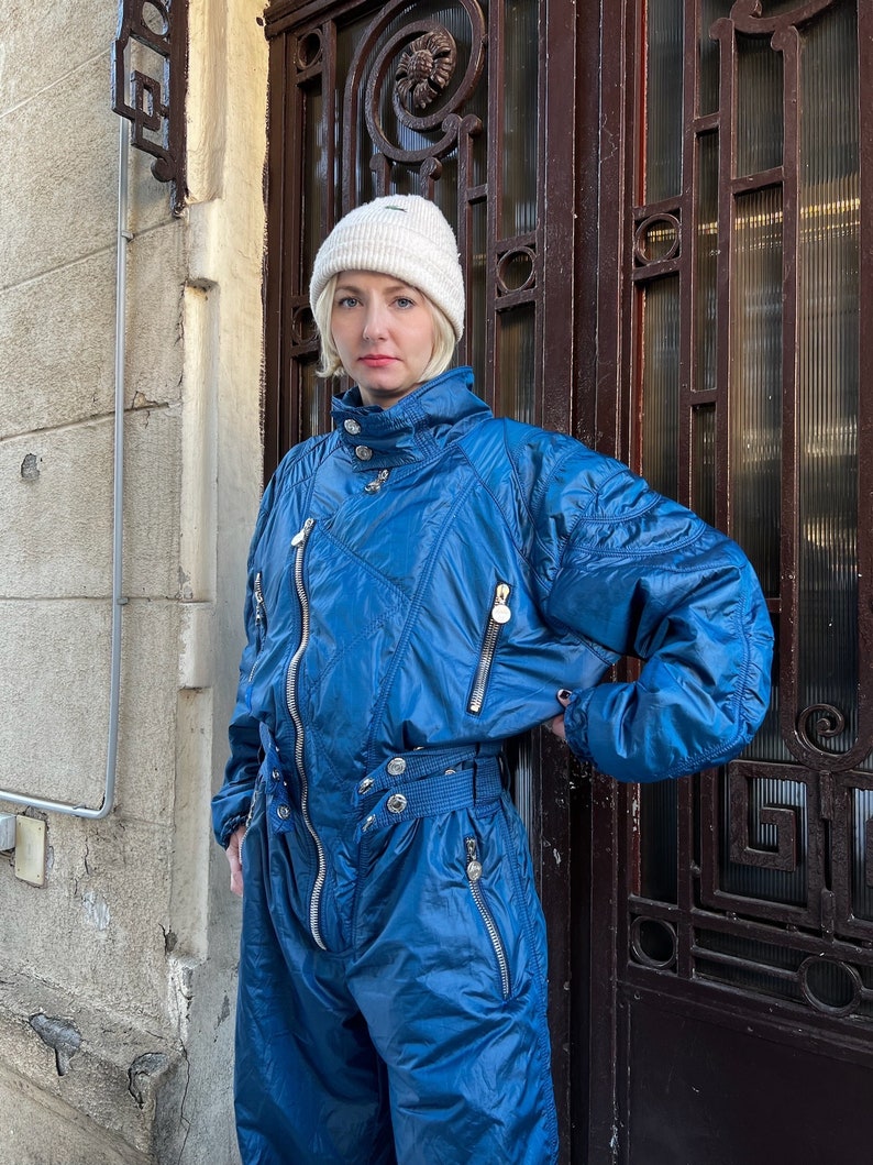 Cool Vintage Blue High Society Ski Suit Overall, With Adjustable Waist ...