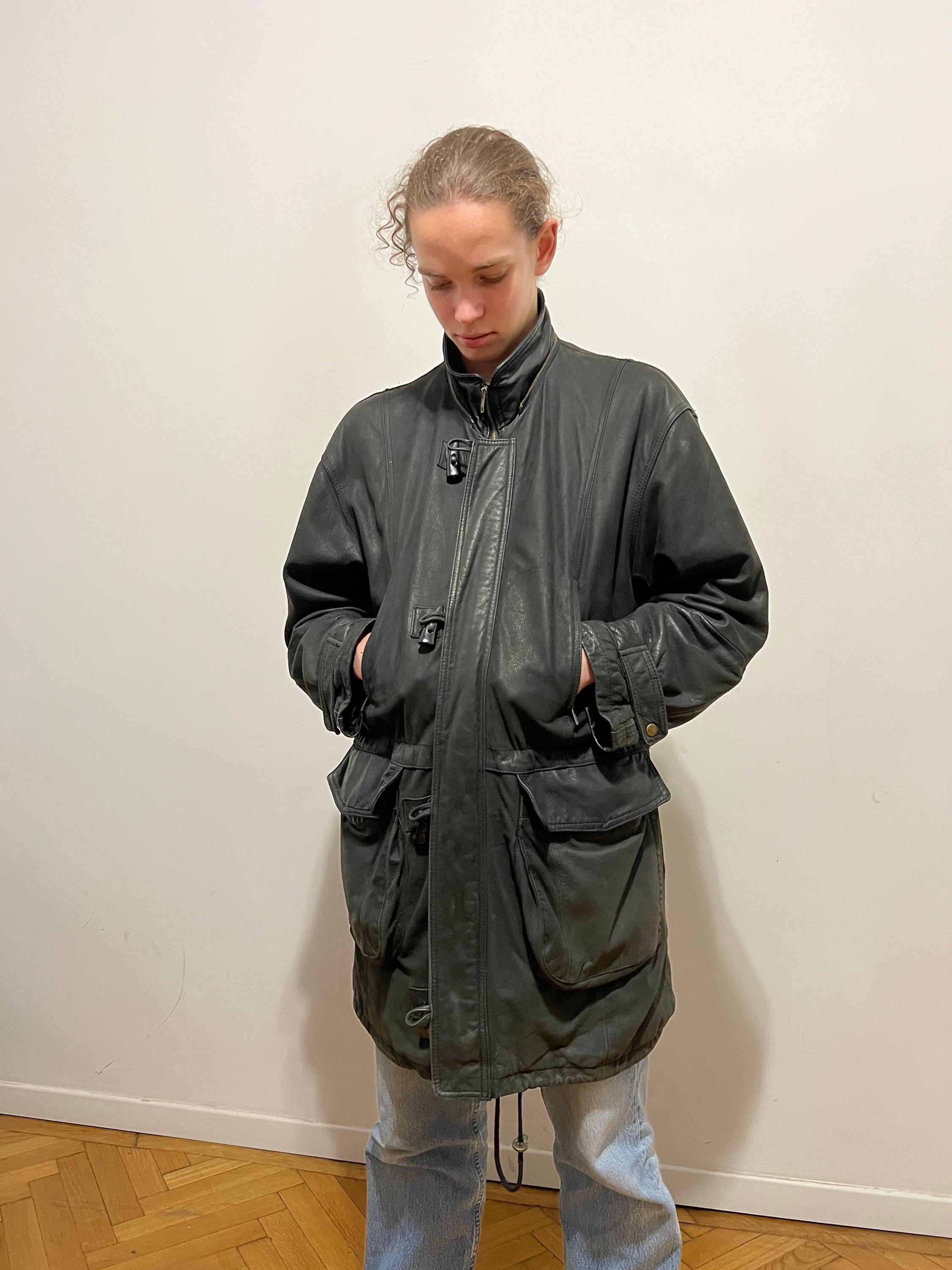 ヴィンテージブラックレザーコート、サイズL/XLメンズ - Etsy 日本