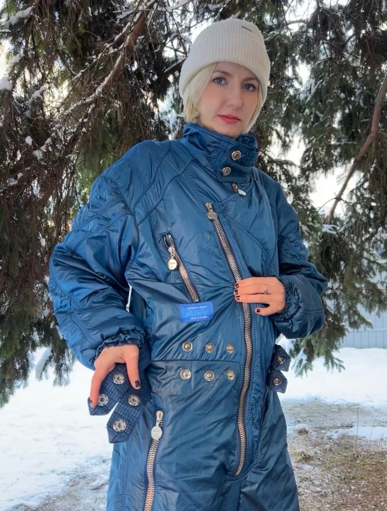 Cool Vintage Blue High Society Ski Suit Overall, With Adjustable Waist ...