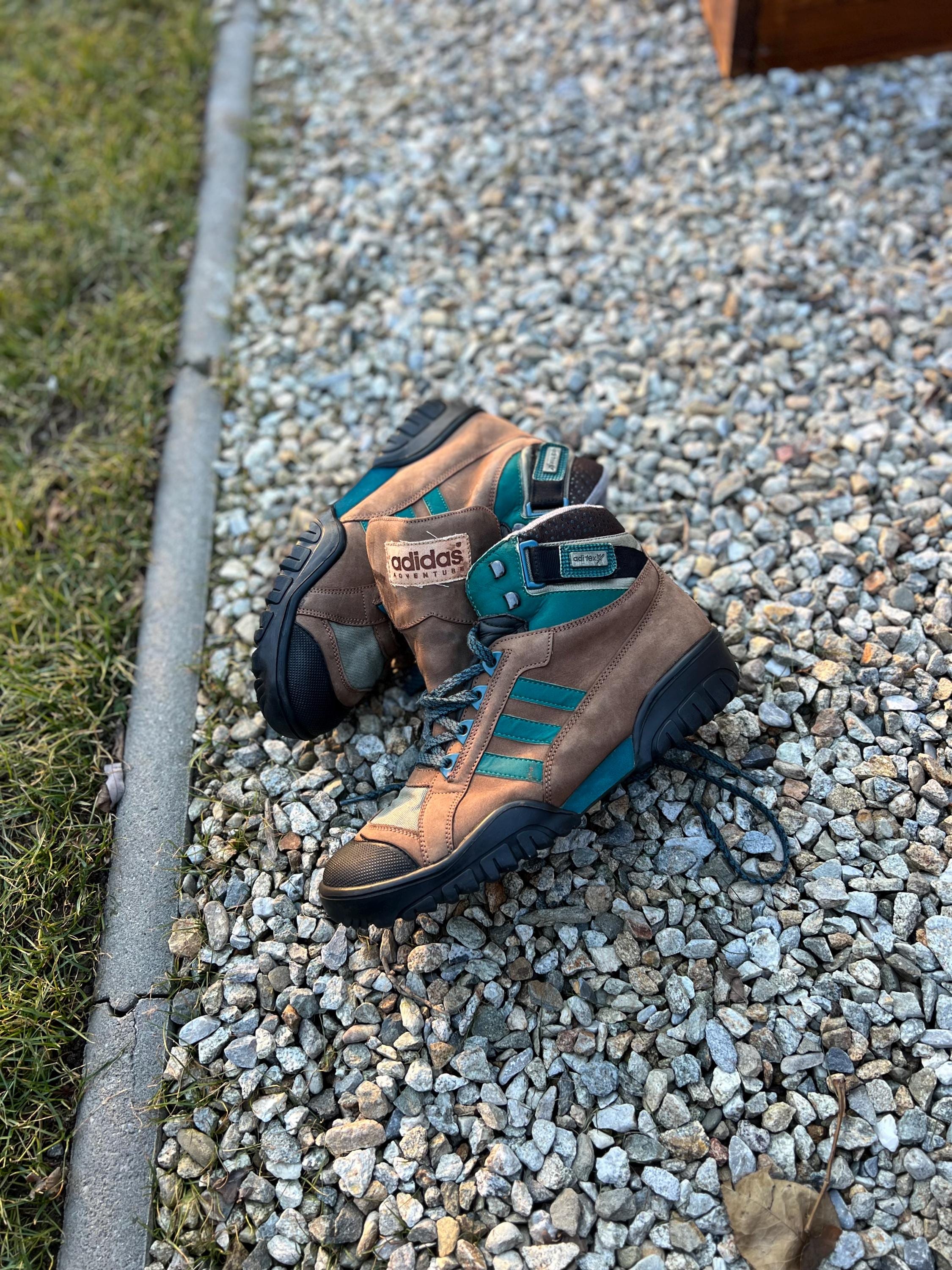 vtg adidas brown leather trekking shoes - メルカリ