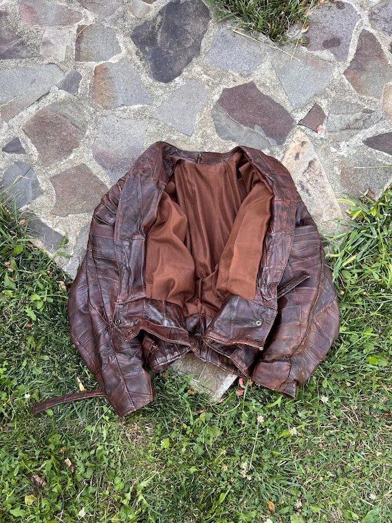 Vintage Burgundy Patchwork Leather Jacket from th… - image 4