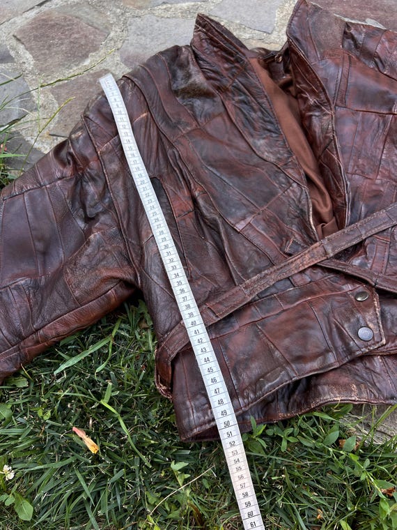 Vintage Burgundy Patchwork Leather Jacket from th… - image 6