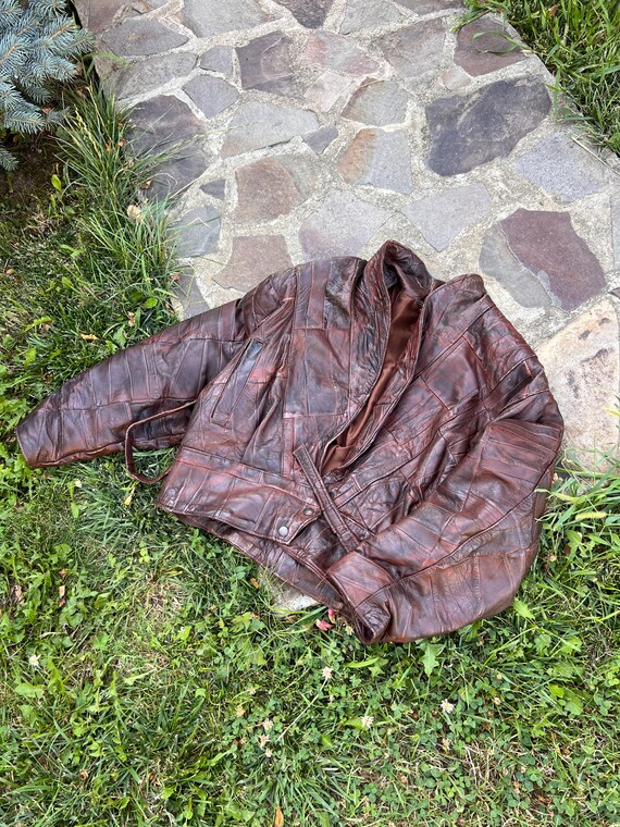 Vintage Burgundy Patchwork Leather Jacket from th… - image 3