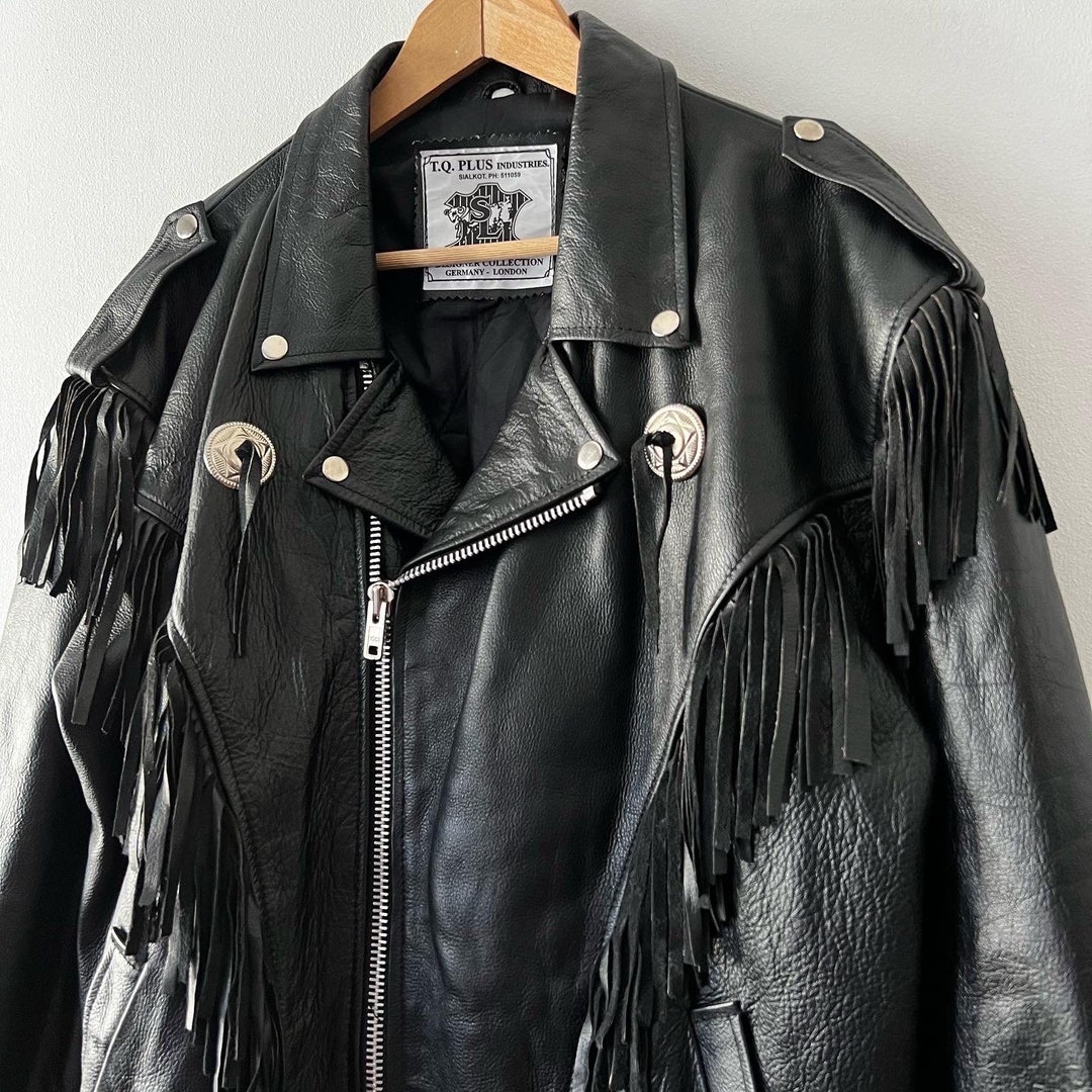 Vintage Western Cowboy Black Statement Fringed Leather Jacket, With Amazing Details, Suits From Oversized XL to 3XL Men - Etsy Vintage Western Cowboy Black Statement Fringed Leather Jacket, With Amazing Details, Suits From Oversized XL to 3XL Men - Etsy
