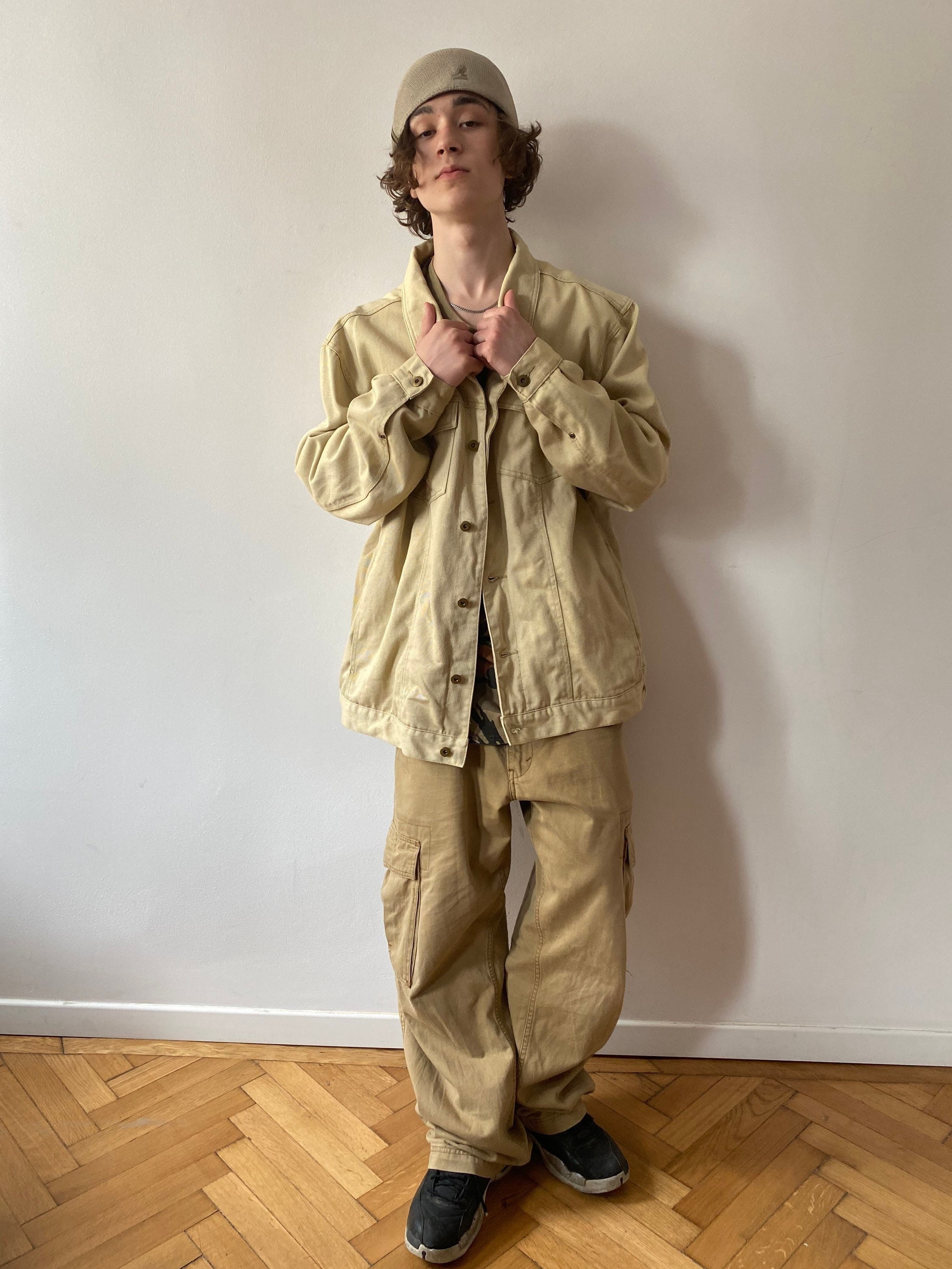 Beige jean jacket men deals