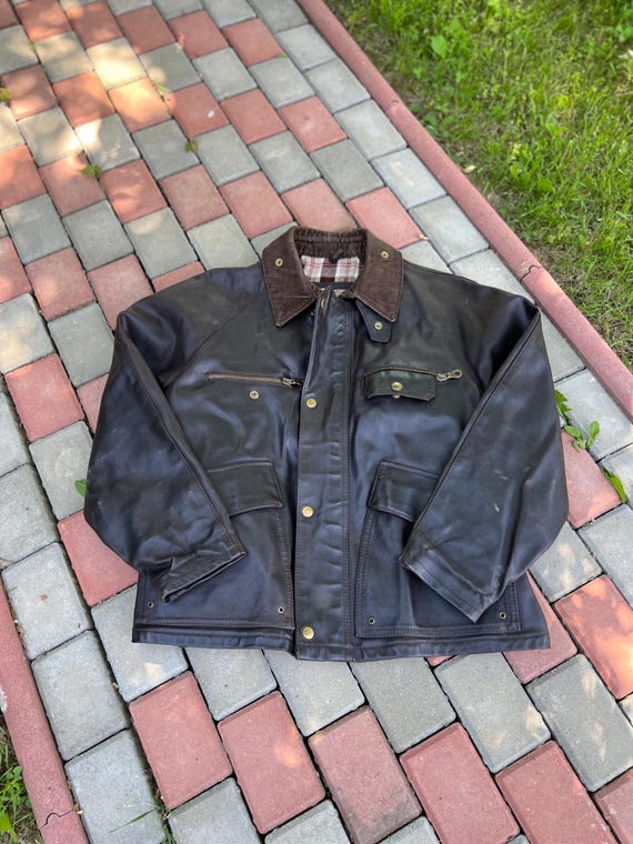 Vintage CATS USA Made in Italy Heavy Waxed Leather Motorcycle Coat