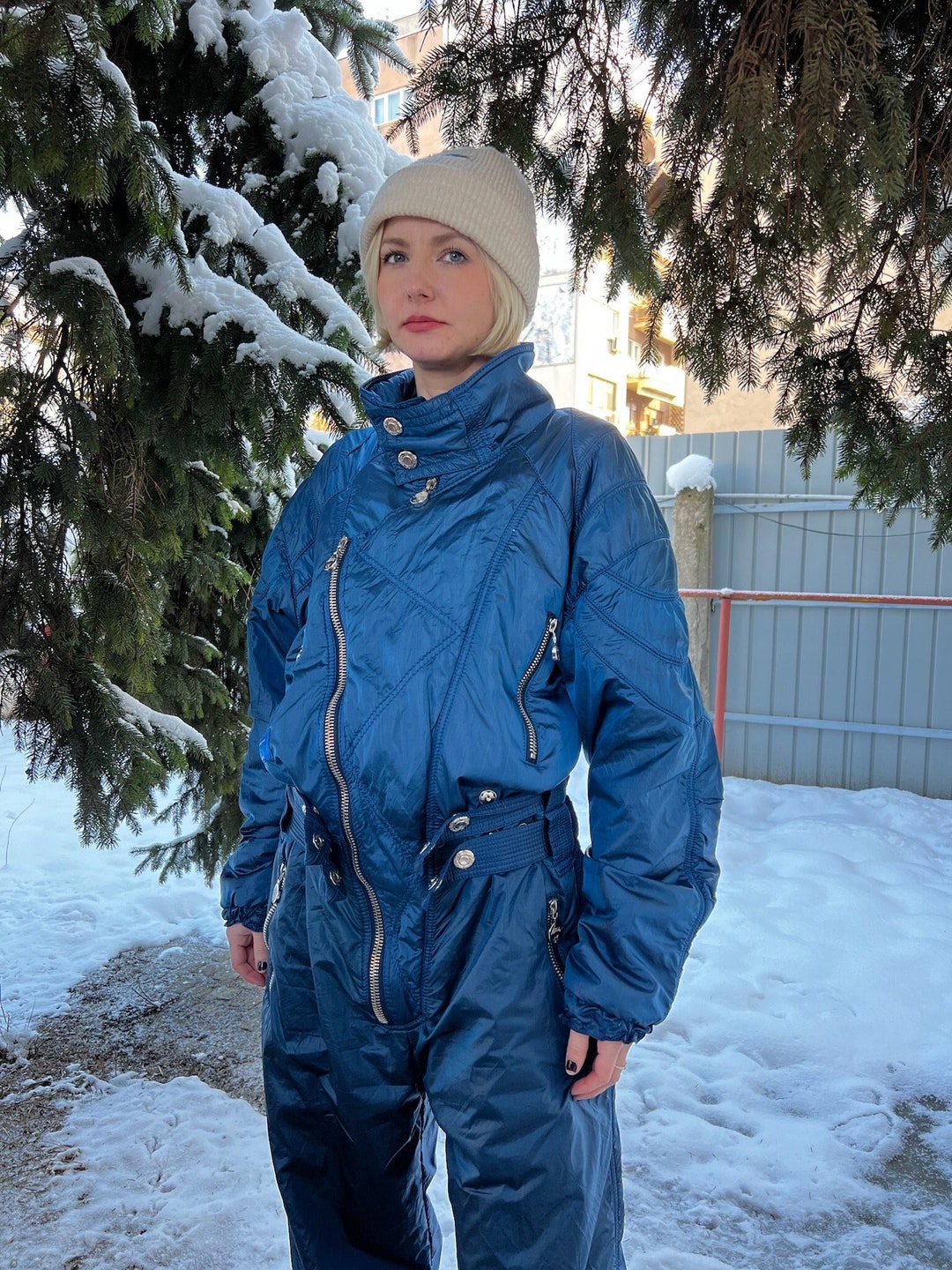 Cool Vintage Blue High Society Ski Suit Overall, With Adjustable Waist ...